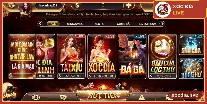 Sảnh game Nhatvip với mục Xóc Đĩa — ảnh chụp thực tế