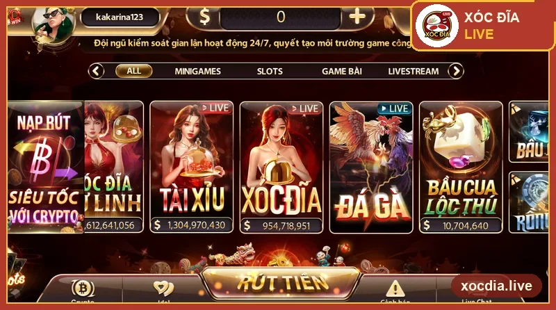 Sảnh game Zowin với mục Xóc Đĩa — ảnh chụp thực tế
